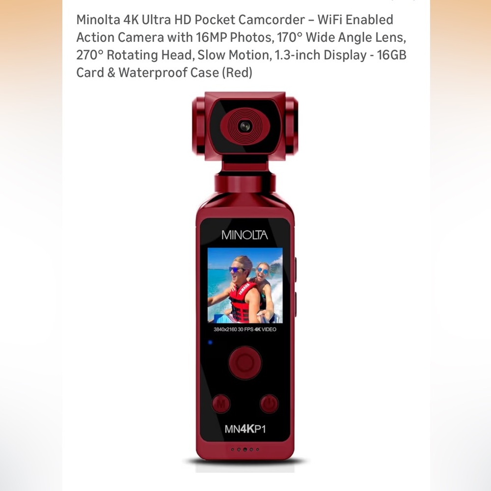 Minolta 4K Ultra HD Pocket Camcorder - Red